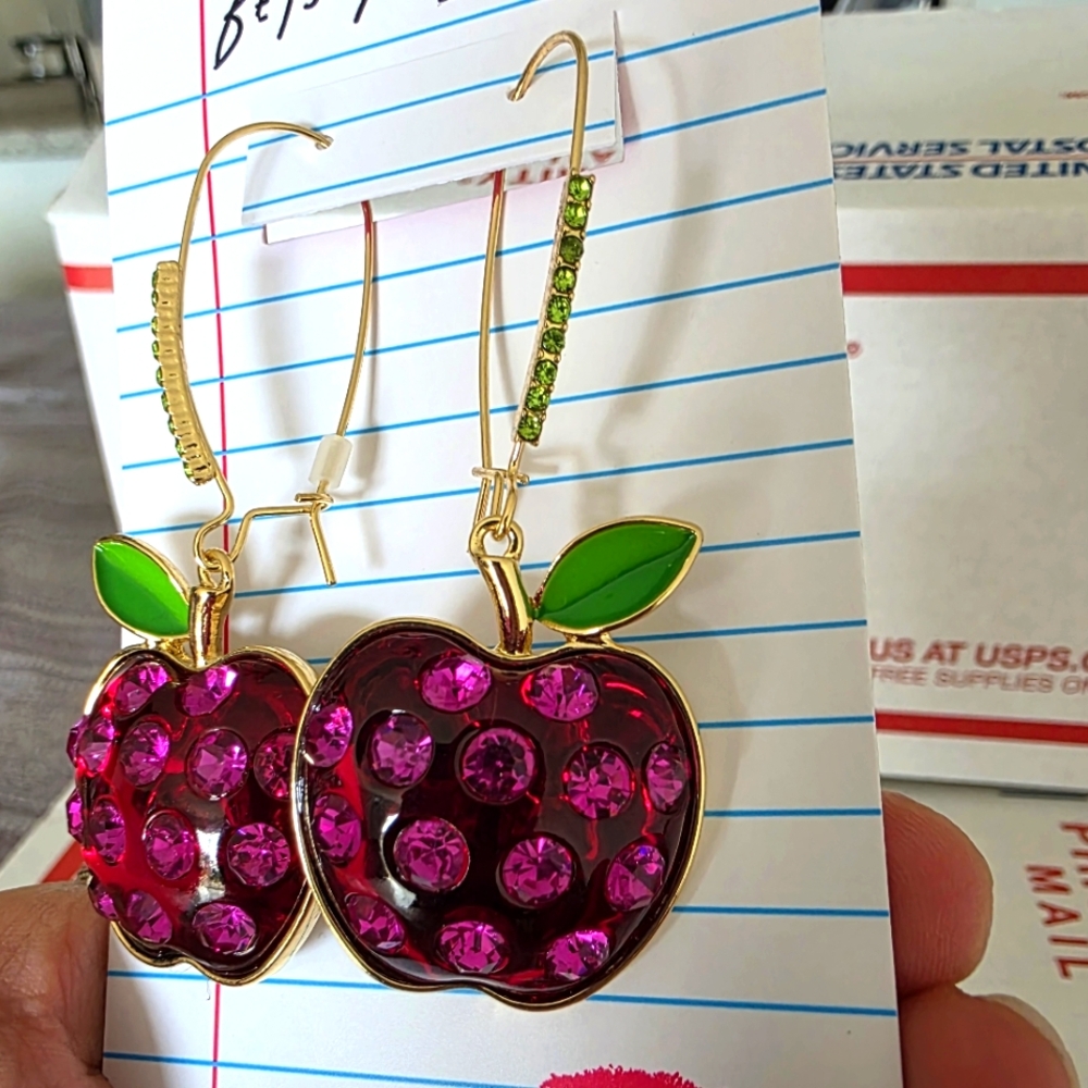 BETSEY JOHNSON Crystal Apple Earrings New